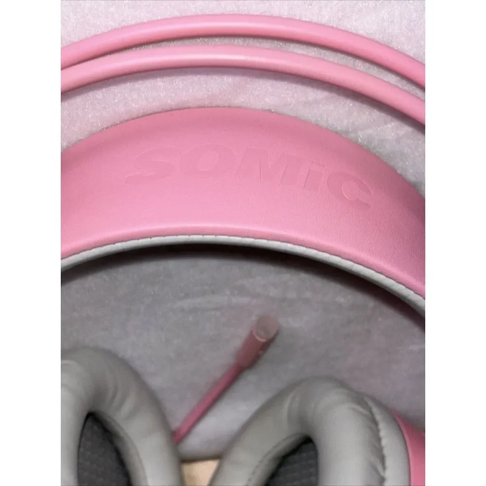 SOMIC G951 Pink Stereo Gaming Headset with Mic Cute Cat Tested Great Condition